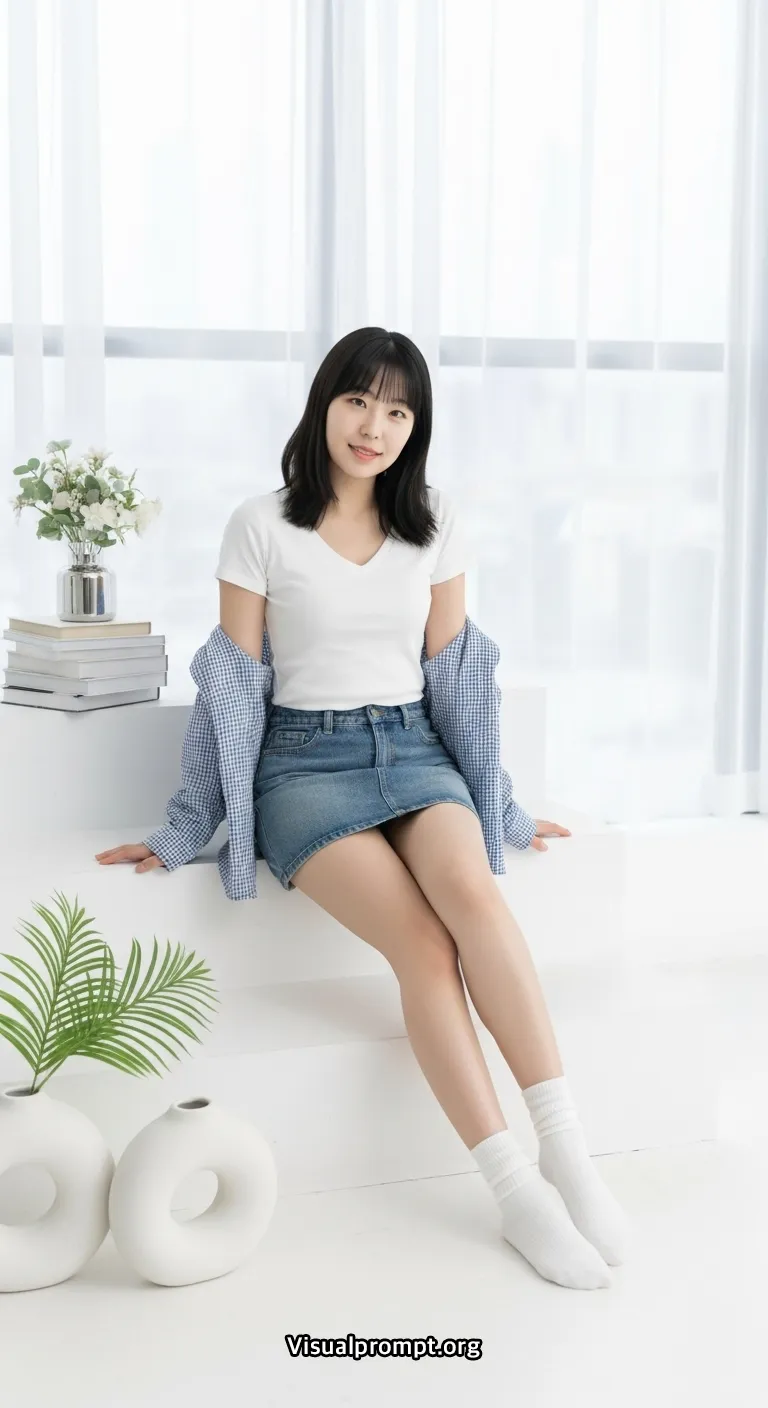 Visualprompt.org white tshirt denim skirt studio snap 20