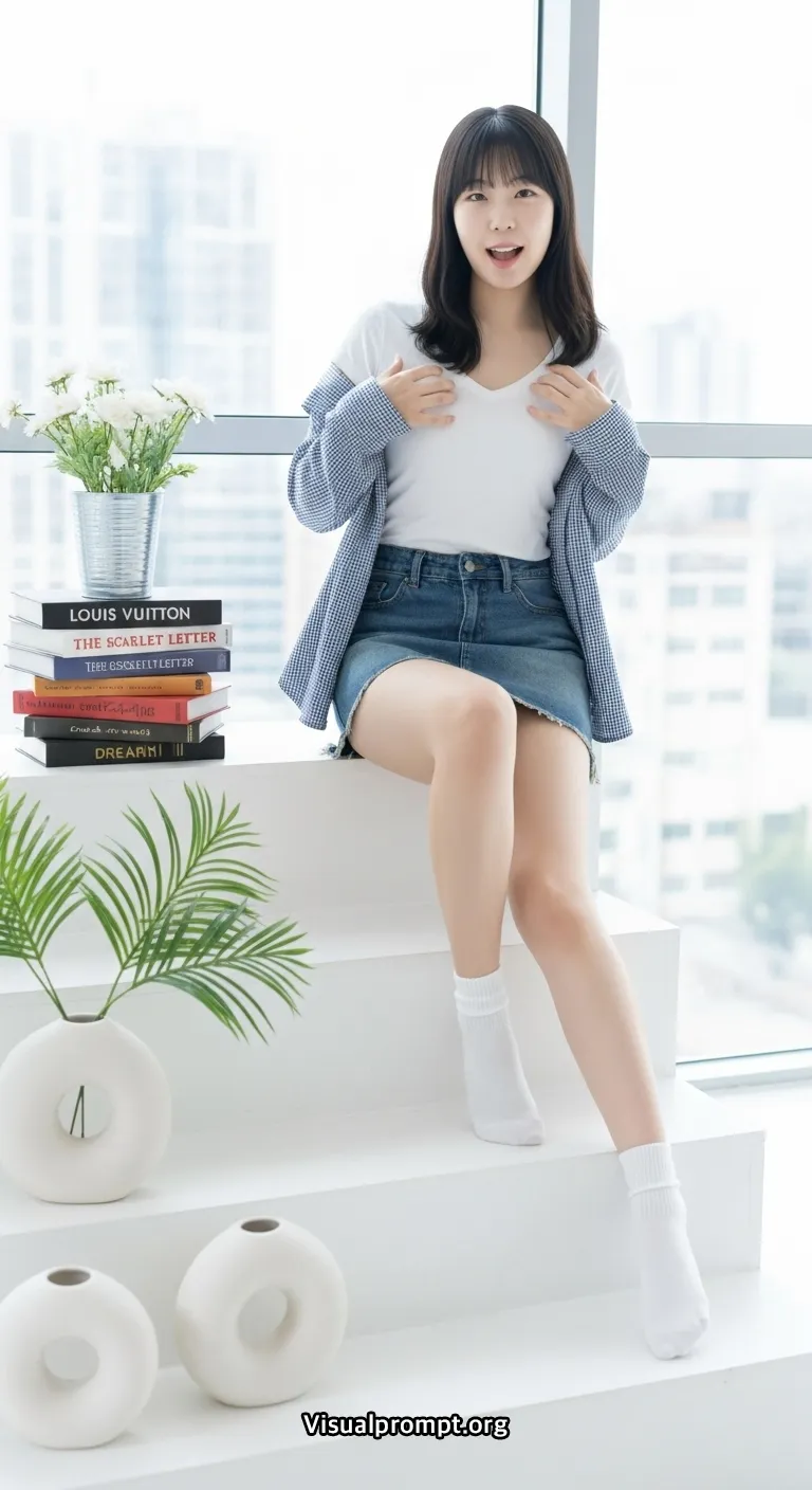 Visualprompt.org white tshirt denim skirt studio snap 22