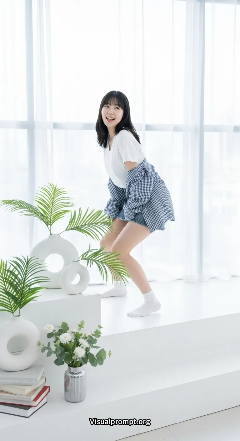 Visualprompt.org white tshirt denim skirt studio snap 23