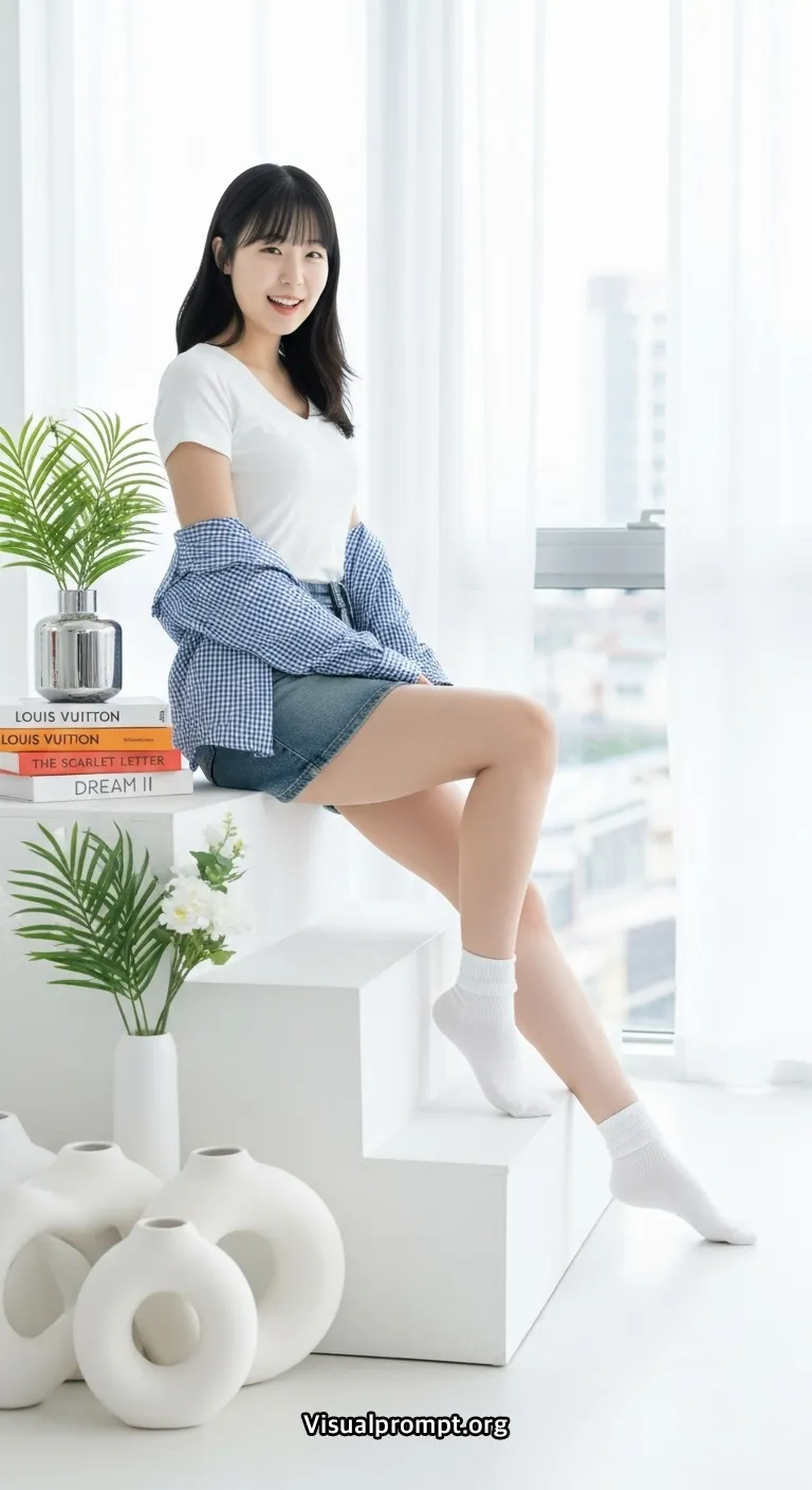 Visualprompt.org white tshirt denim skirt studio snap 25