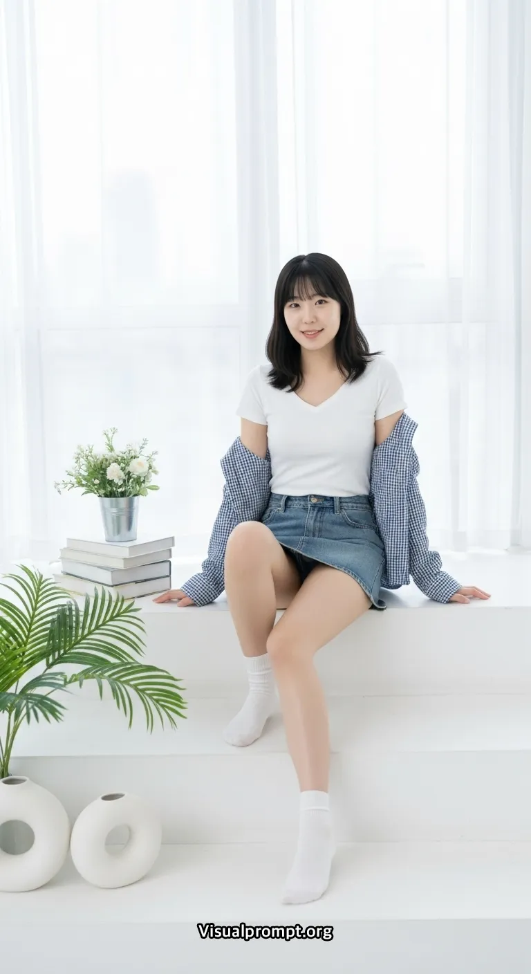 Visualprompt.org white tshirt denim skirt studio snap 26