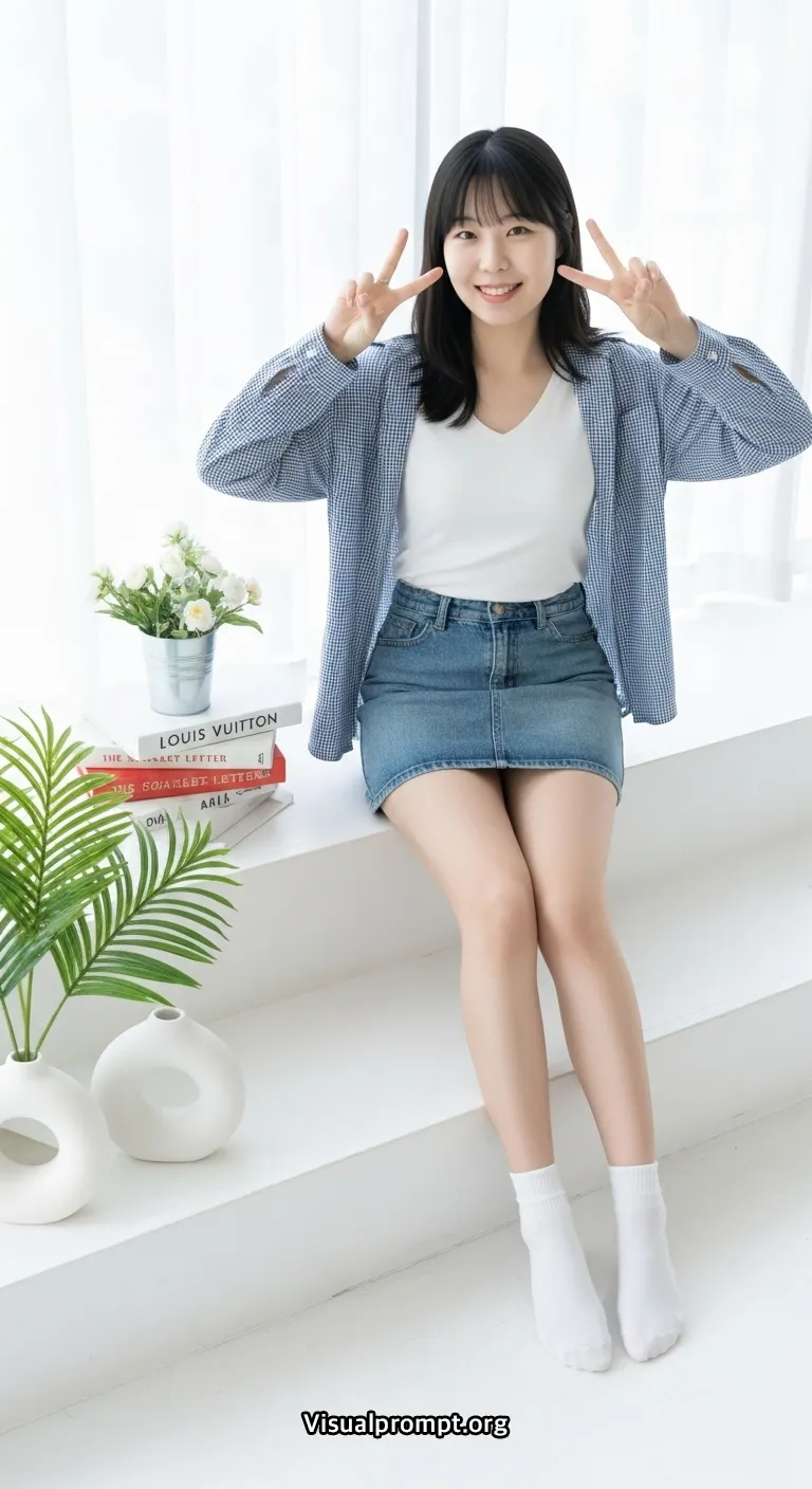 Visualprompt.org white tshirt denim skirt studio snap 27