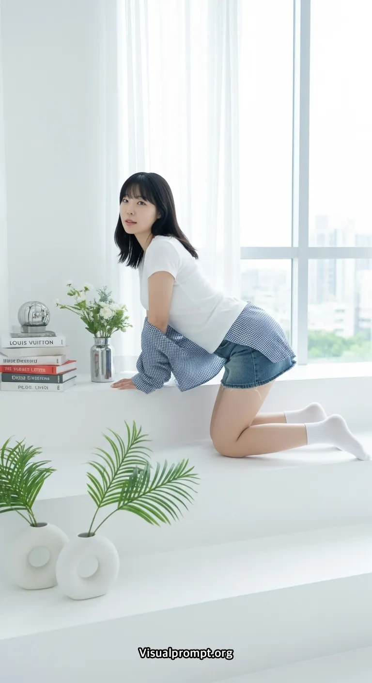 Visualprompt.org white tshirt denim skirt studio snap 28