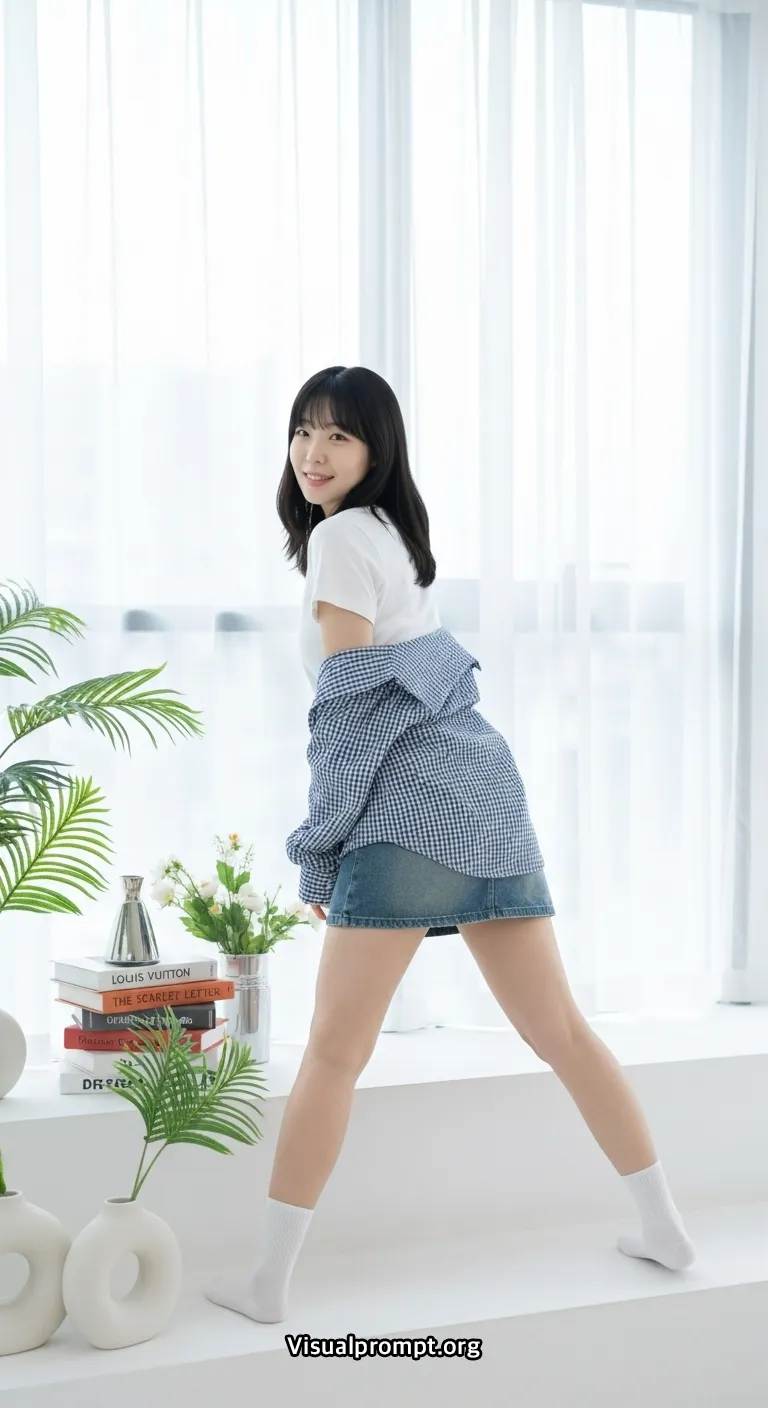 Visualprompt.org white tshirt denim skirt studio snap 29