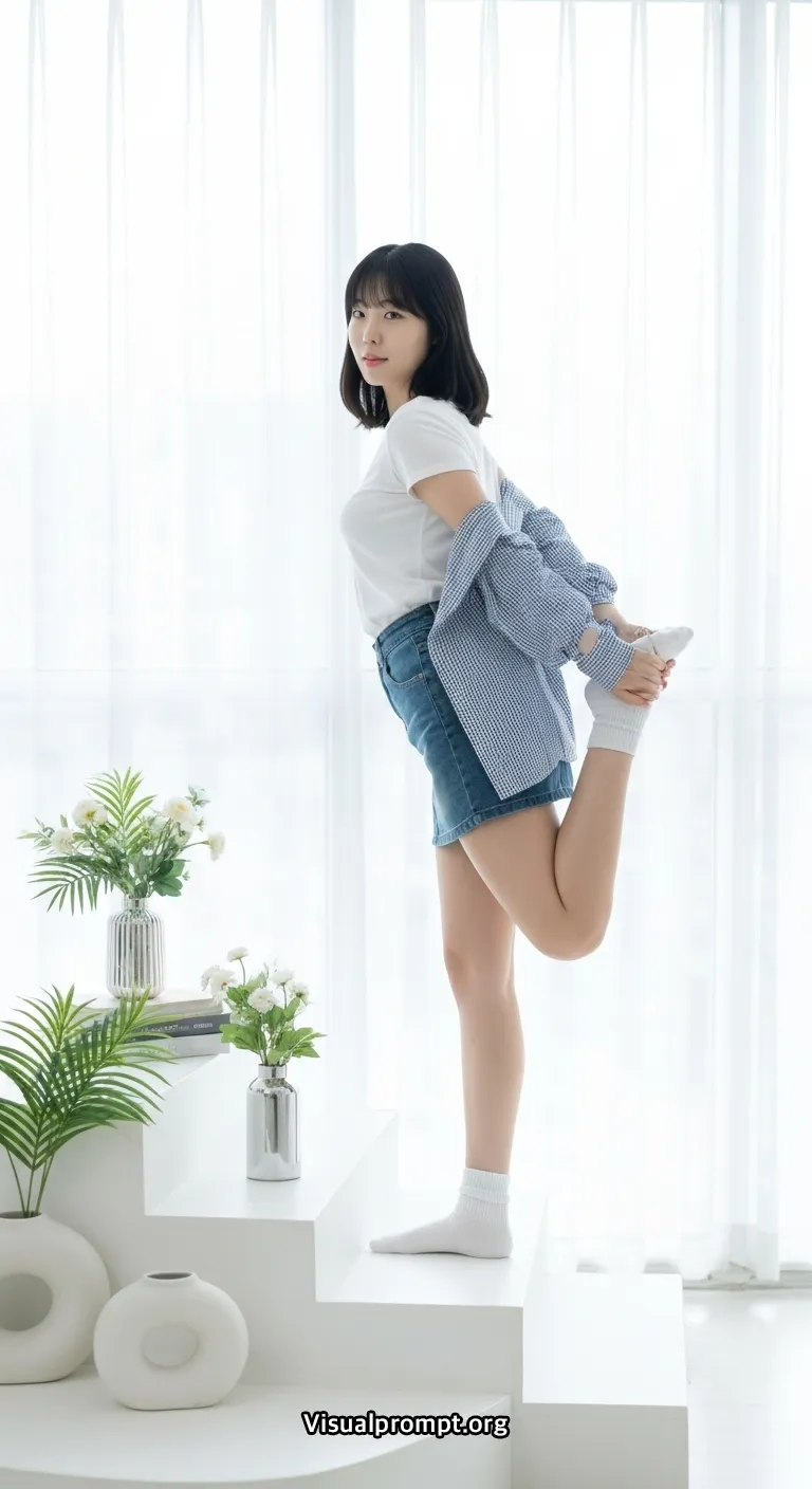 Visualprompt.org white tshirt denim skirt studio snap 3