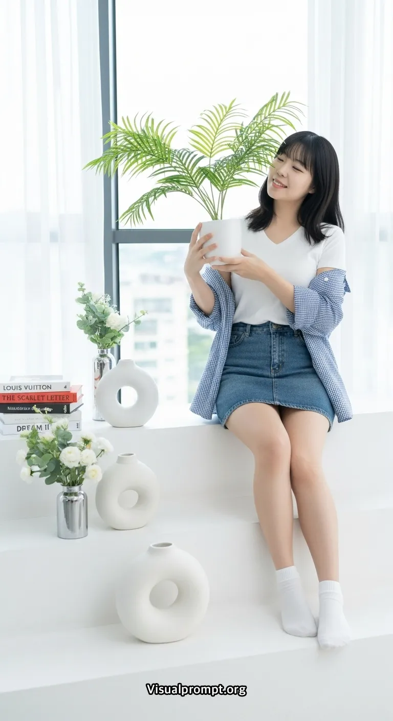 Visualprompt.org white tshirt denim skirt studio snap 30