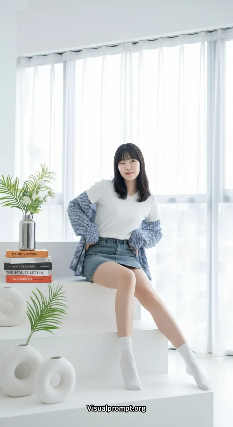 Visualprompt.org white tshirt denim skirt studio snap 32