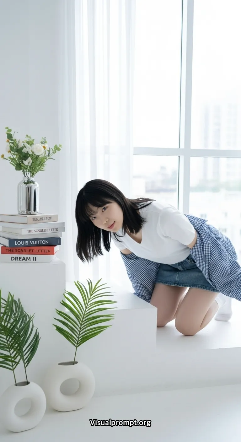 Visualprompt.org white tshirt denim skirt studio snap 33