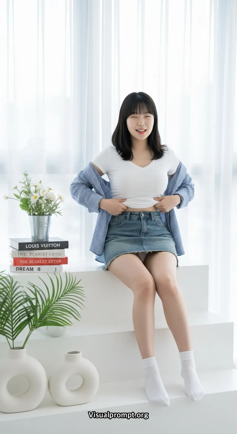 Visualprompt.org white tshirt denim skirt studio snap 34