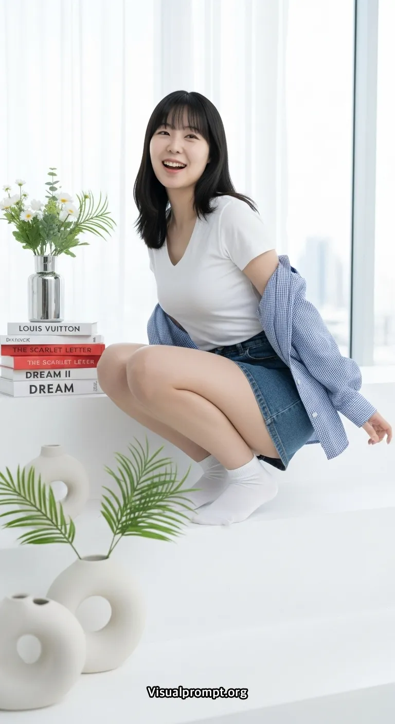 Visualprompt.org white tshirt denim skirt studio snap 35