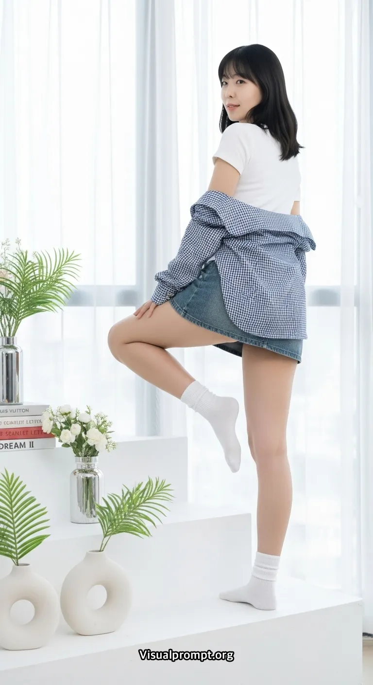 Visualprompt.org white tshirt denim skirt studio snap 36