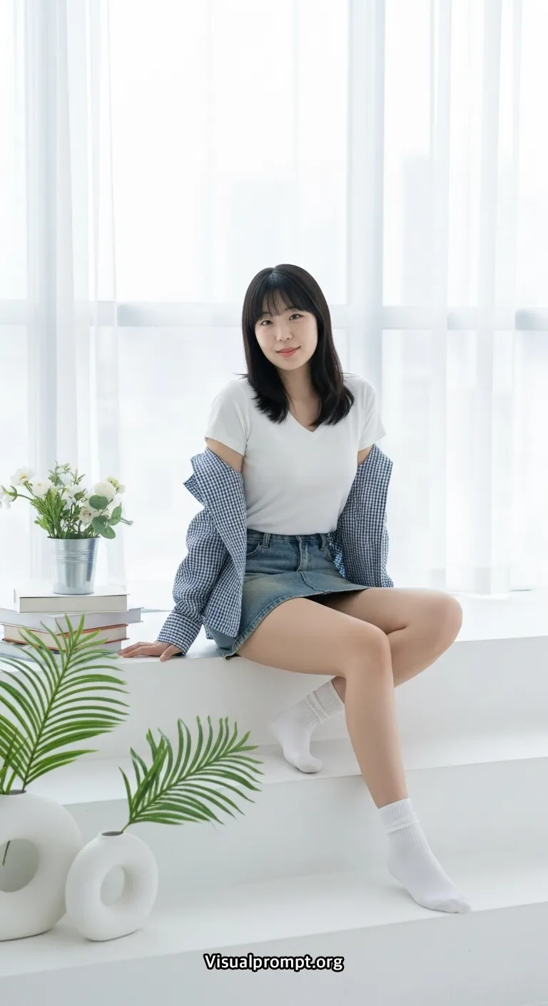 Visualprompt.org white tshirt denim skirt studio snap 37