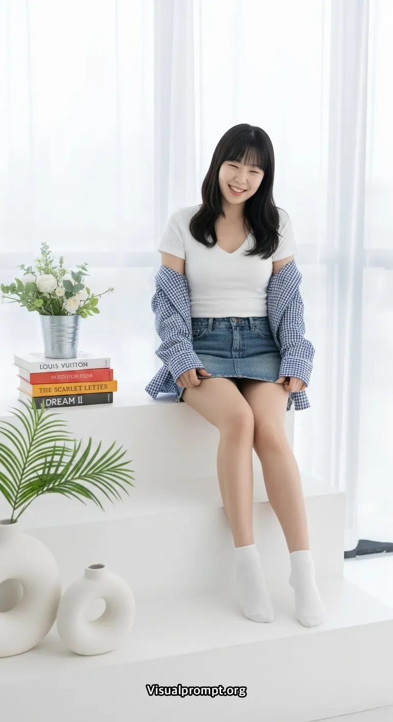 Visualprompt.org white tshirt denim skirt studio snap 38