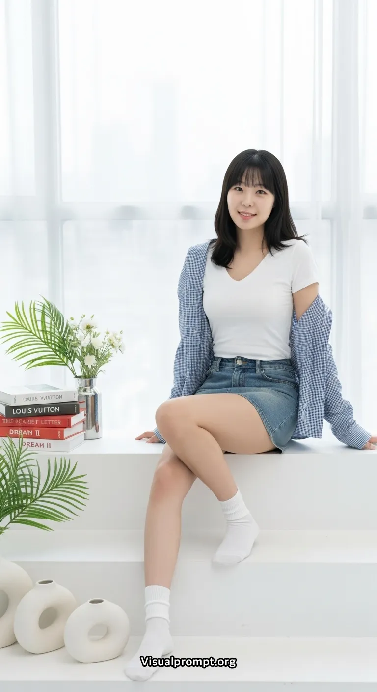 Visualprompt.org white tshirt denim skirt studio snap 39