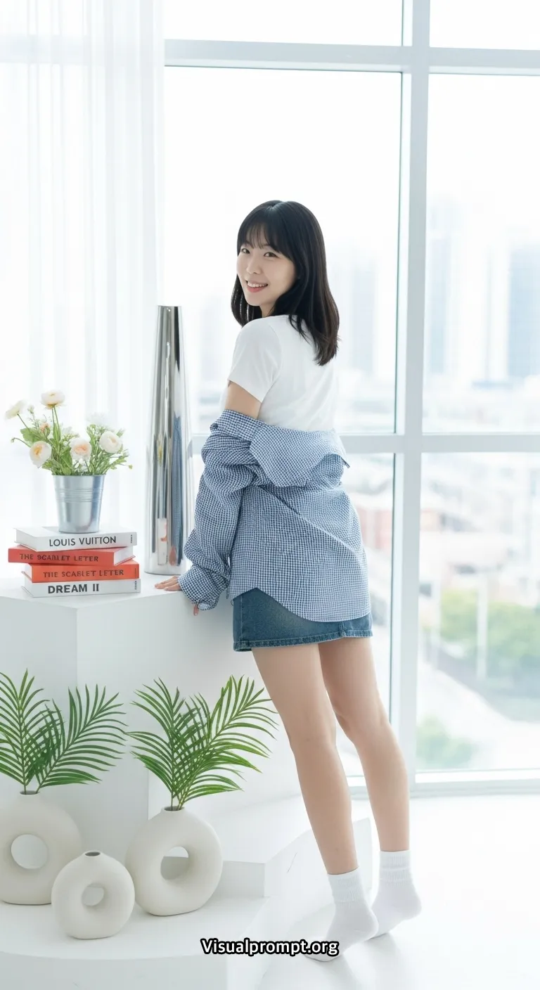 Visualprompt.org white tshirt denim skirt studio snap 4