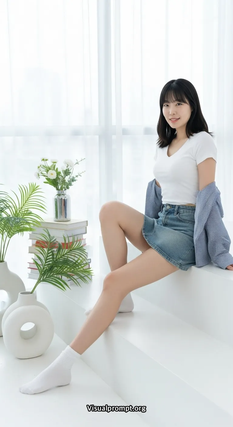 Visualprompt.org white tshirt denim skirt studio snap 40