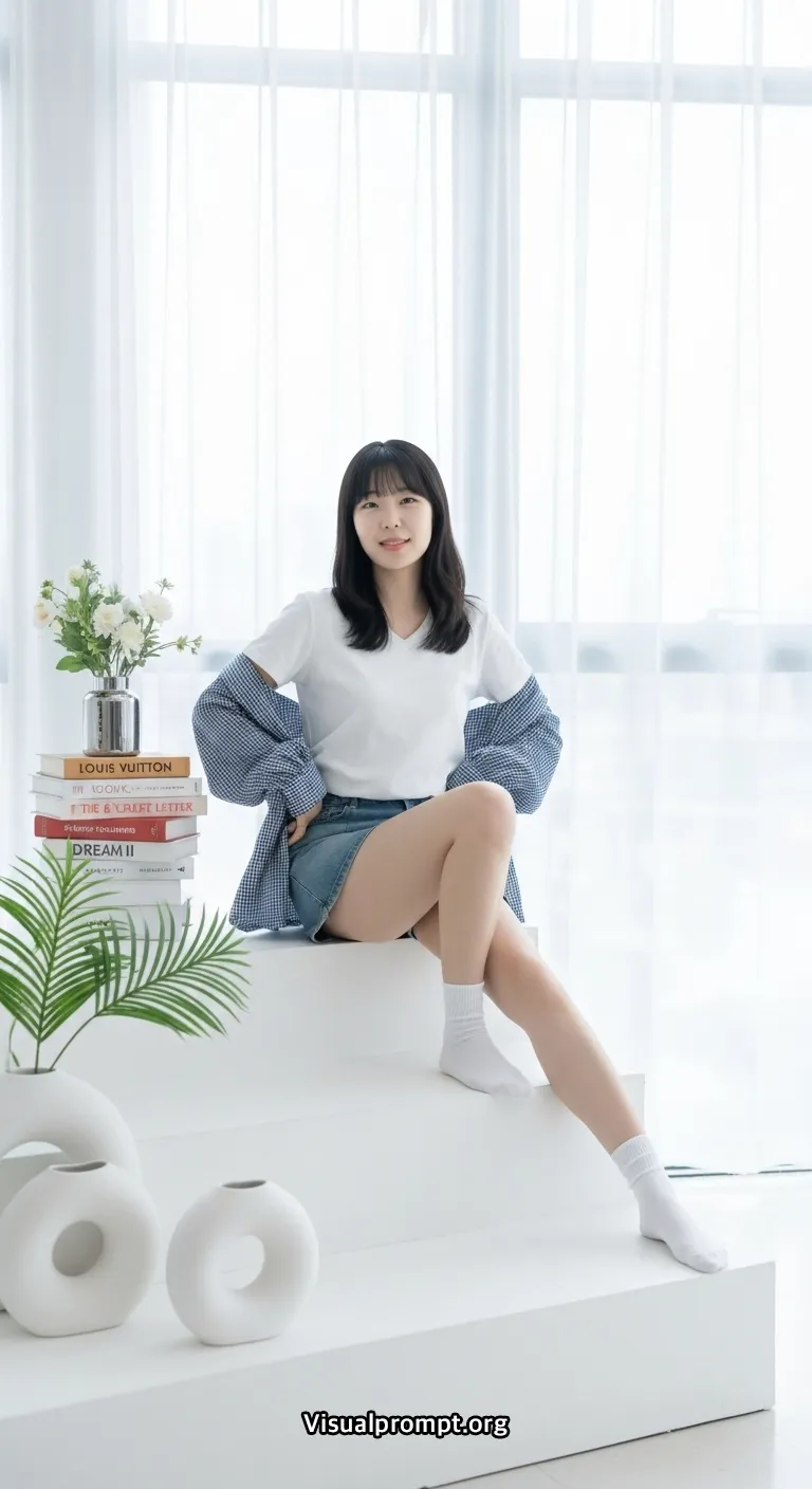 Visualprompt.org white tshirt denim skirt studio snap 5