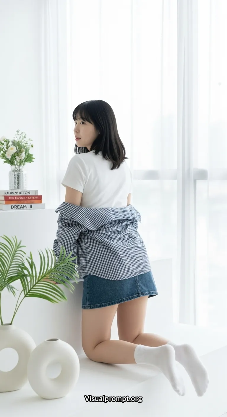 Visualprompt.org white tshirt denim skirt studio snap 6