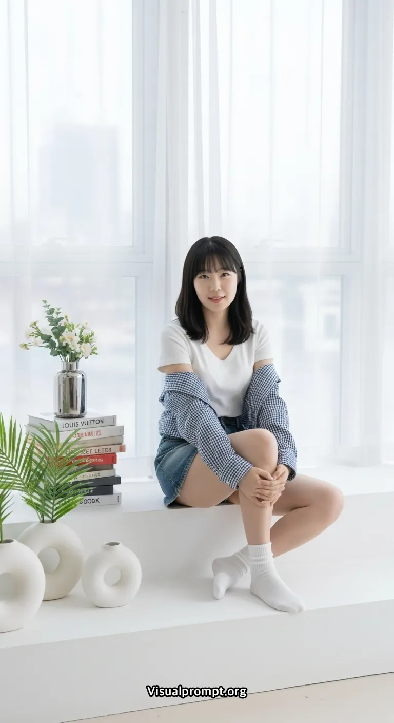 Visualprompt.org white tshirt denim skirt studio snap 8