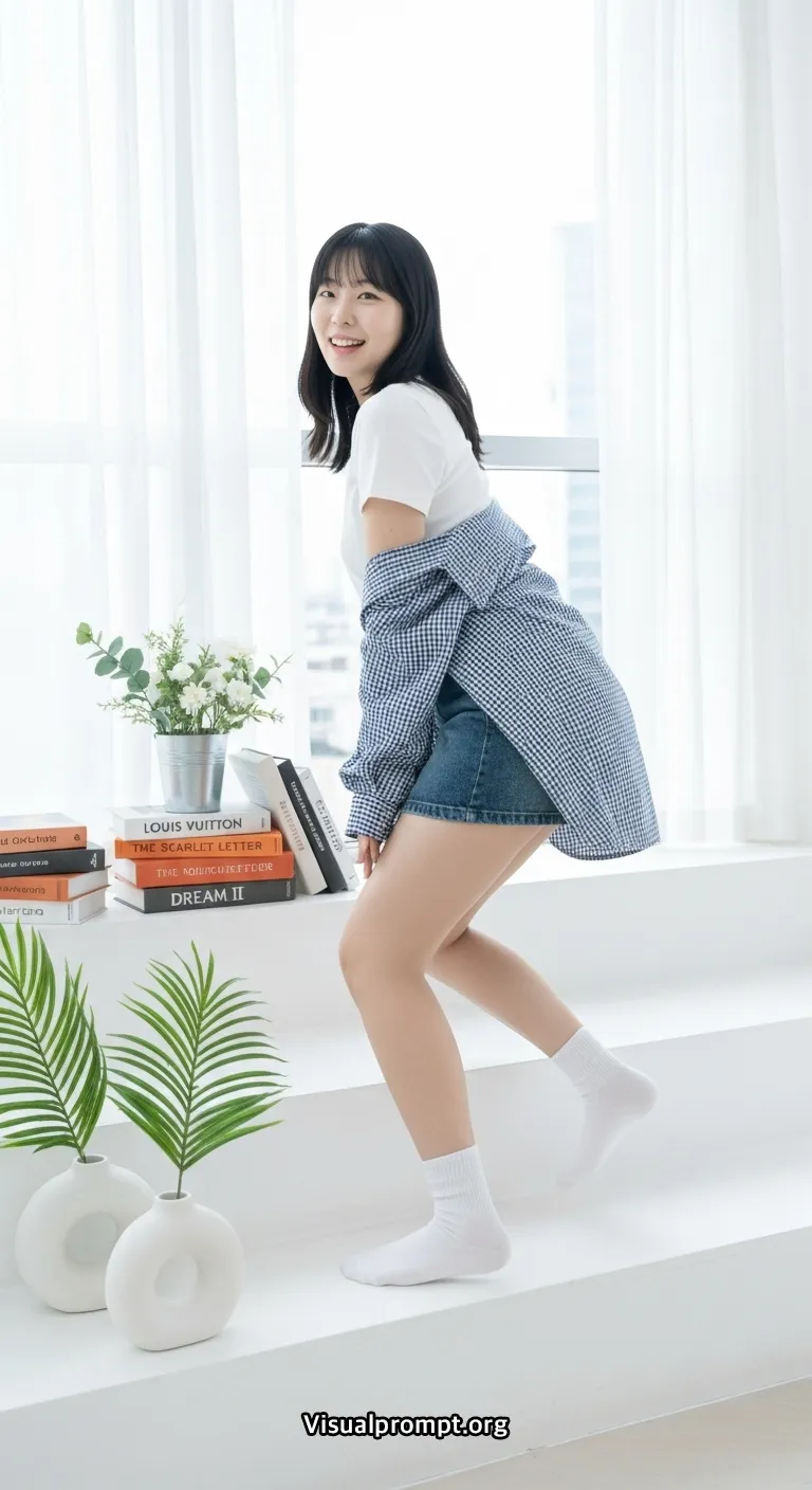 Visualprompt.org white tshirt denim skirt studio snap 9