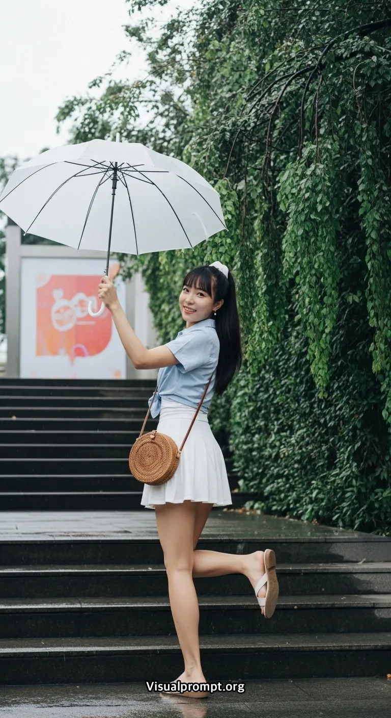 Visualprompt.org woman crop shirt mini skirt rainy urban shot 26