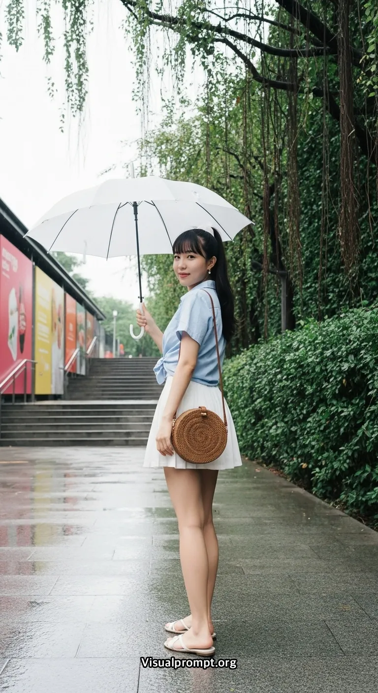 Visualprompt.org woman crop shirt mini skirt rainy urban shot 7