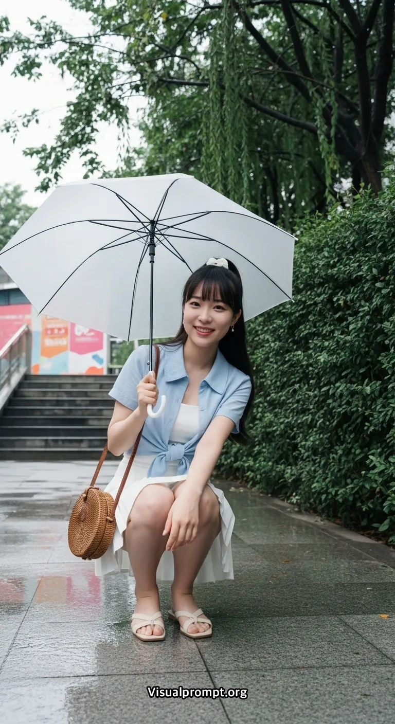 Visualprompt.org woman crop shirt mini skirt rainy urban shot 8