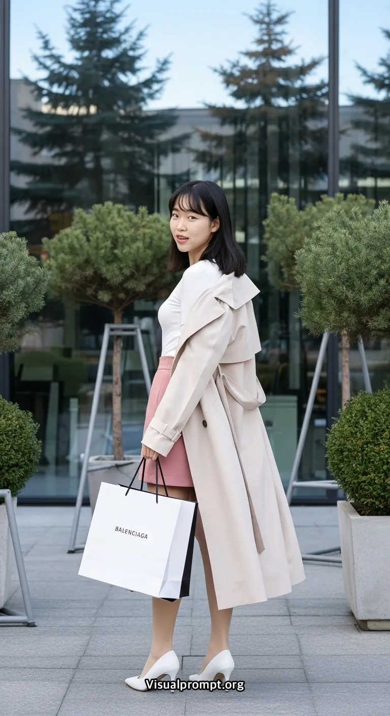 Woman pink mini skirt white top dynamic pose city outdoor 13