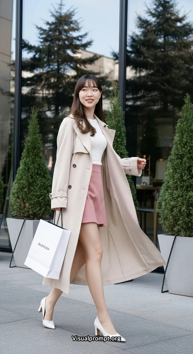Woman pink mini skirt white top dynamic pose city outdoor 19