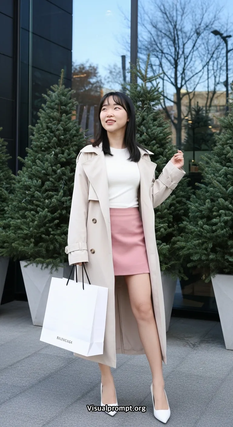 Woman pink mini skirt white top dynamic pose city outdoor 9