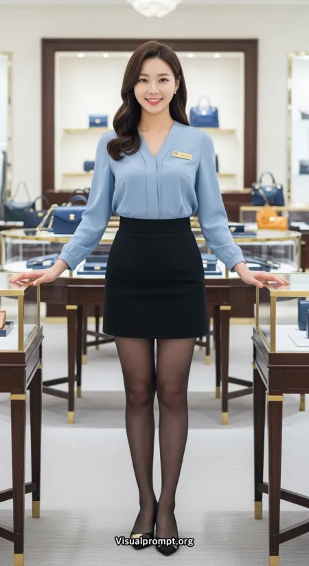 Woman retail uniform glass display high end boutique