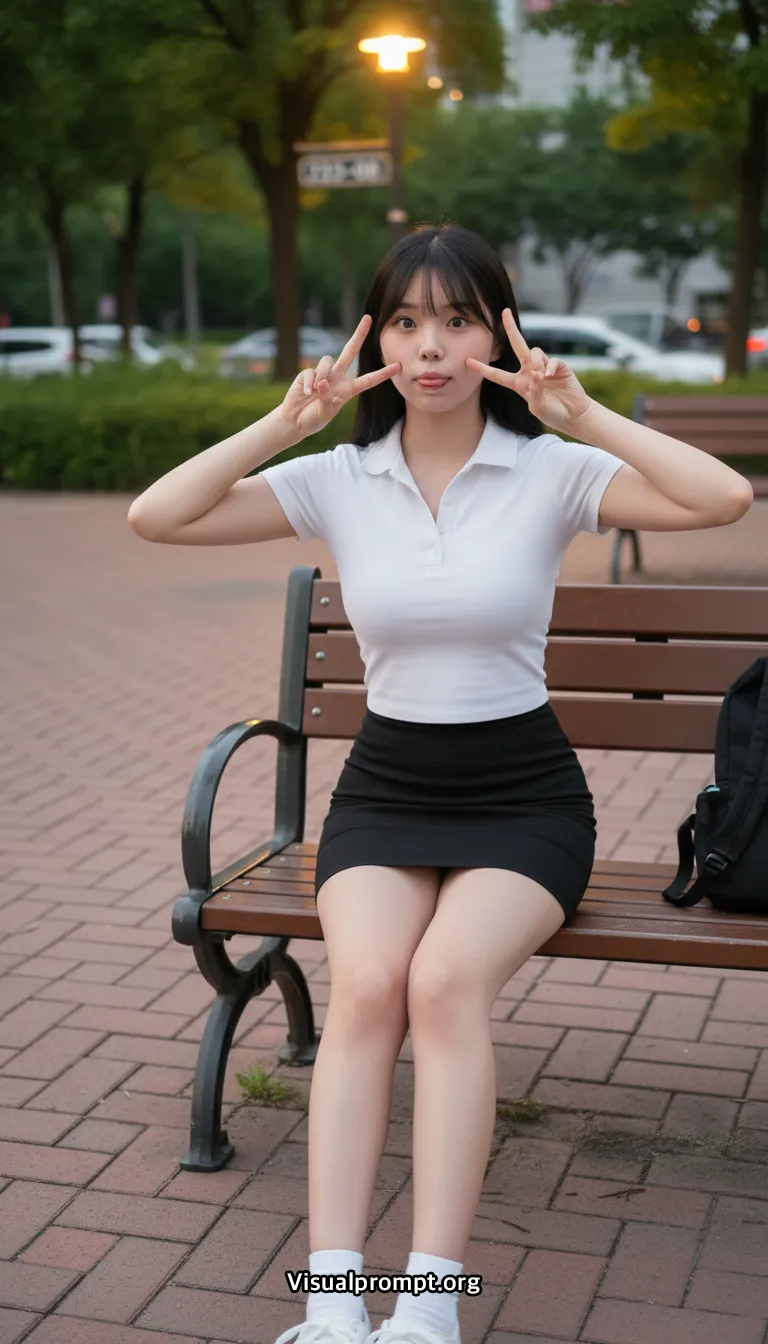 Uniform evening park bench snap shoot 16