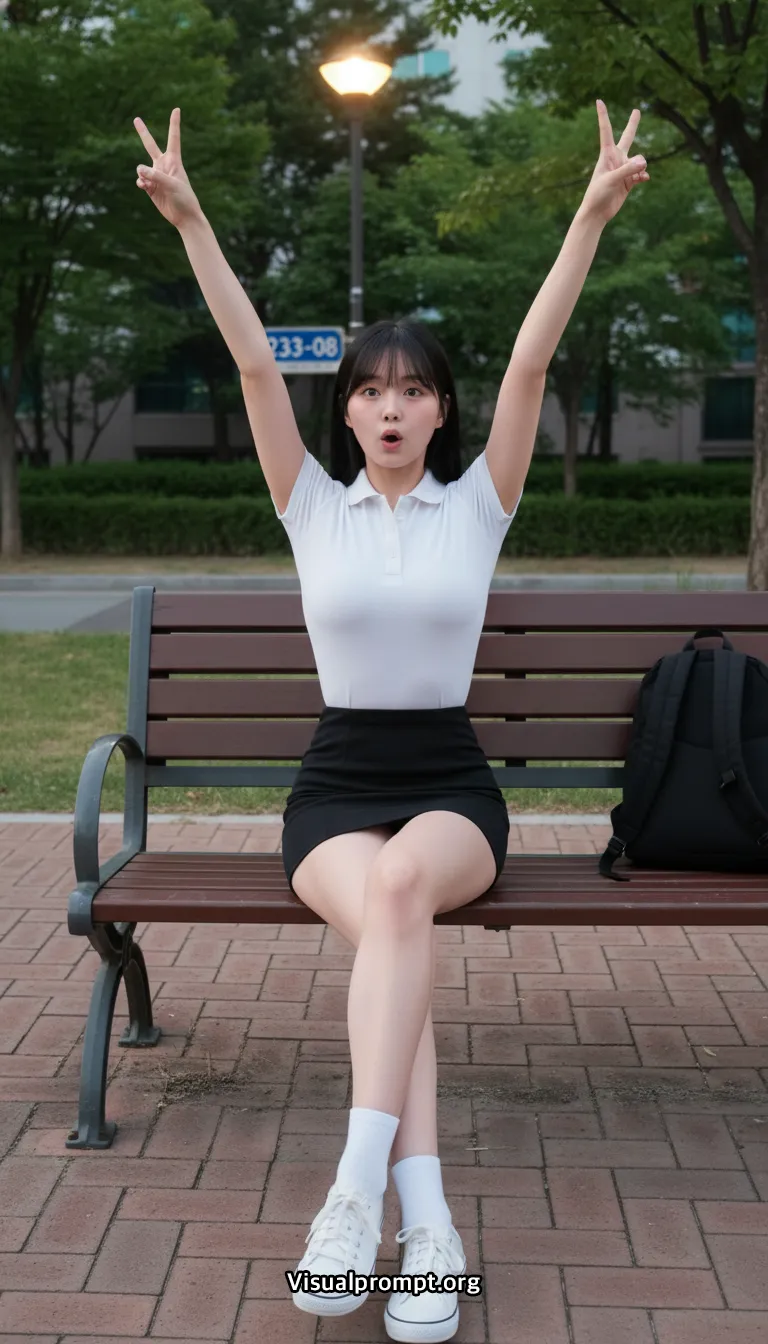 Uniform evening park bench snap shoot 17