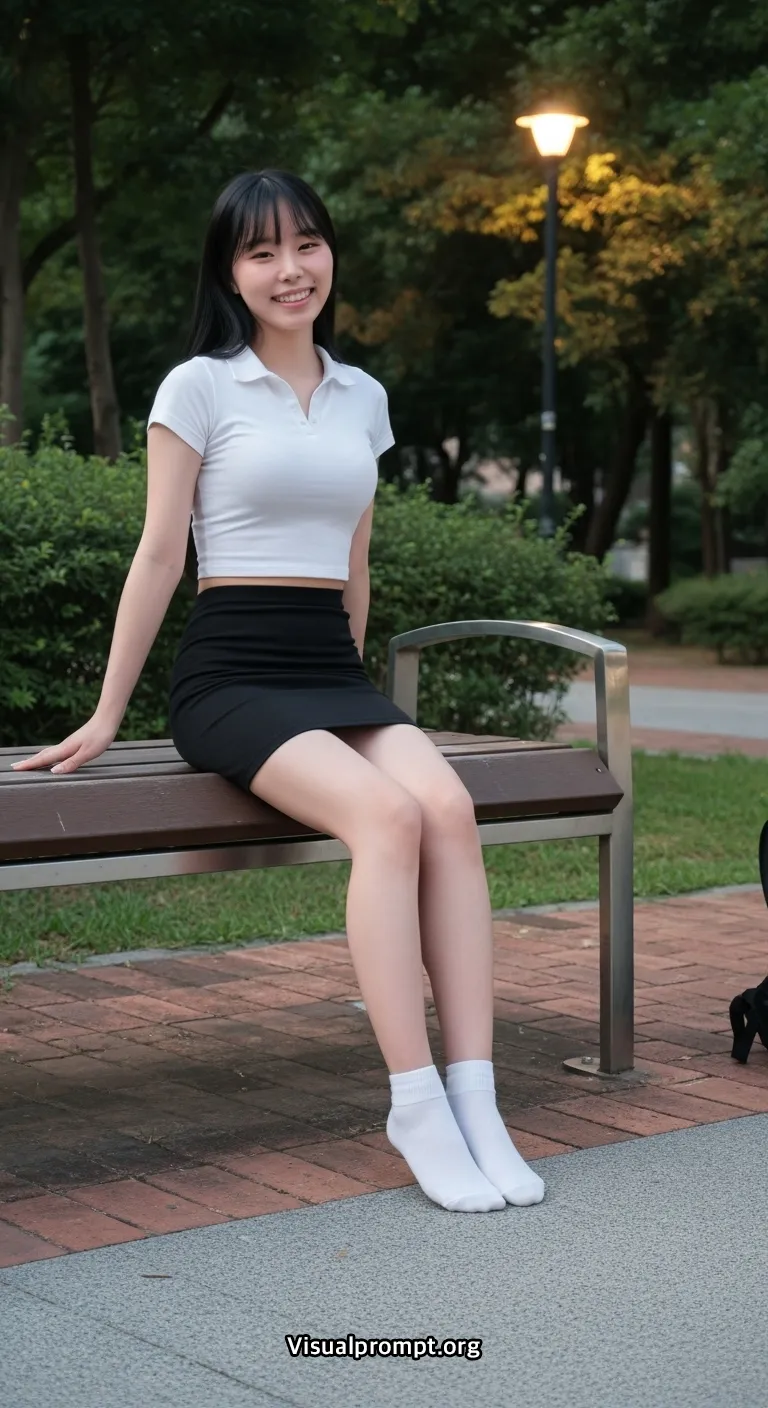 Uniform evening park bench snap shoot 25