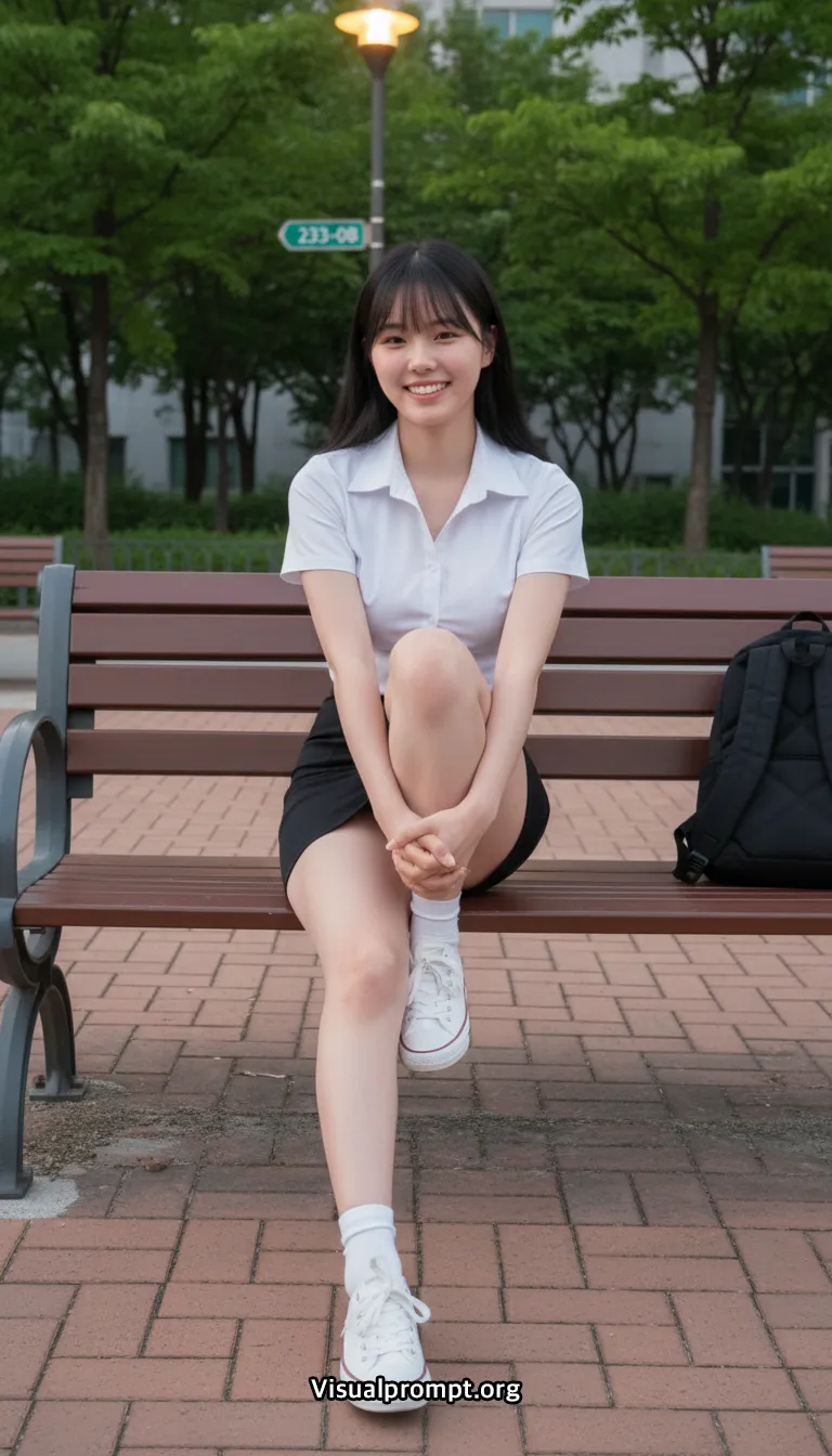 Uniform evening park bench snap shoot 32