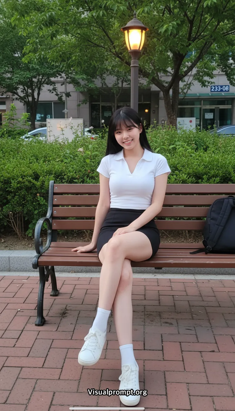 Uniform evening park bench snap shoot 34