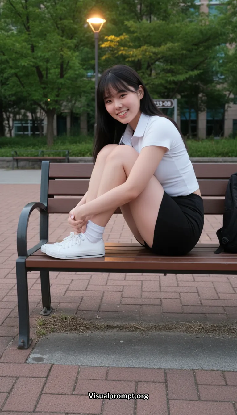 Uniform evening park bench snap shoot 35