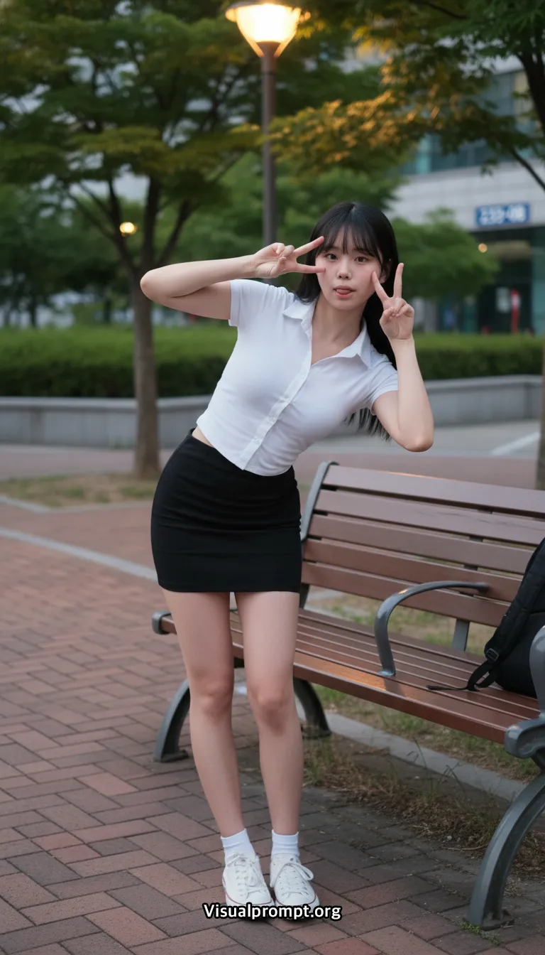 Uniform evening park bench snap shoot 43