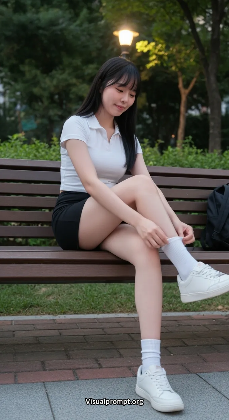 Uniform evening park bench snap shoot 45