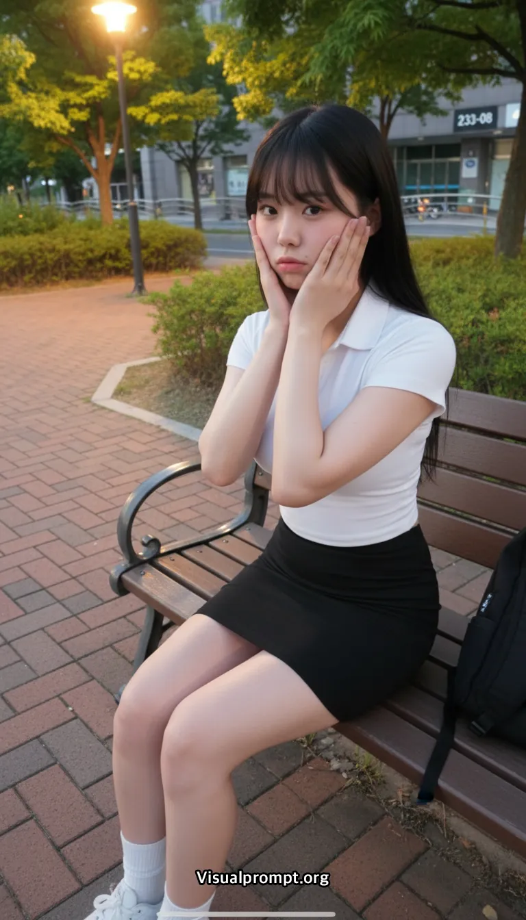 Uniform evening park bench snap shoot 46