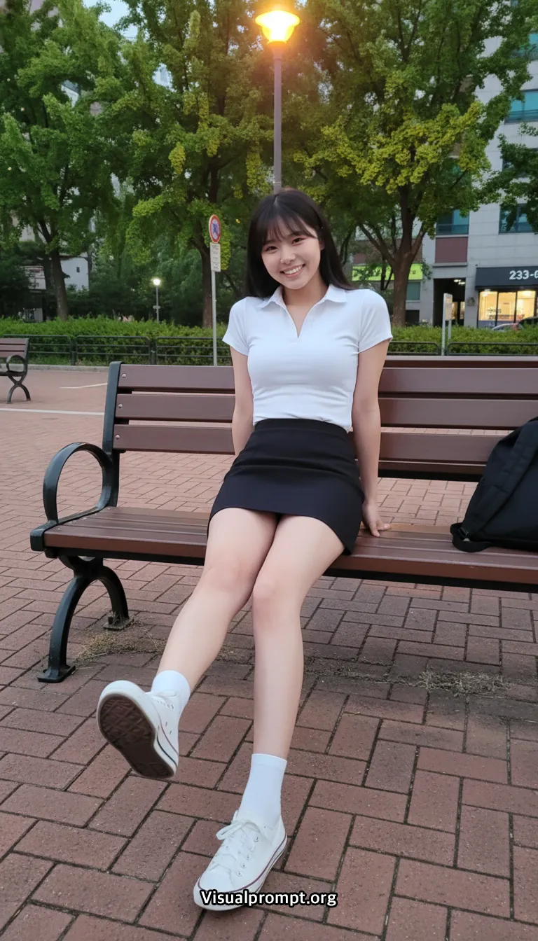 Uniform evening park bench snap shoot 48