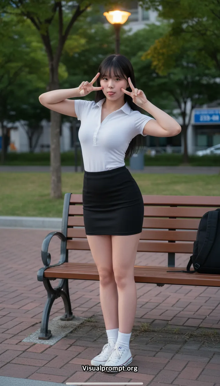 Uniform evening park bench snap shoot 8