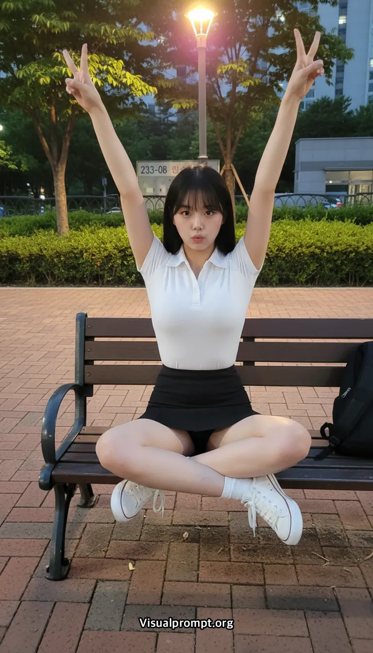 Uniform evening park bench snap shoot 9