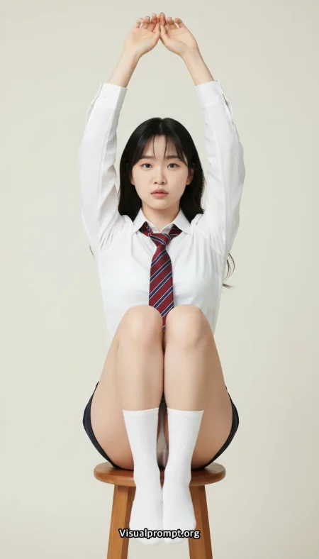 셀프 사진관에서 교복 입고 기분내는 20대 프롬프트