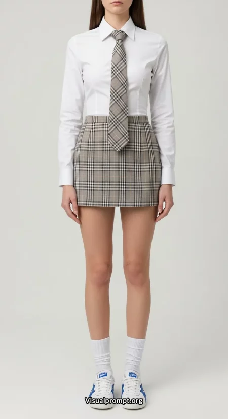H라인 체크무늬 스커트 한국 교복 스타일 1