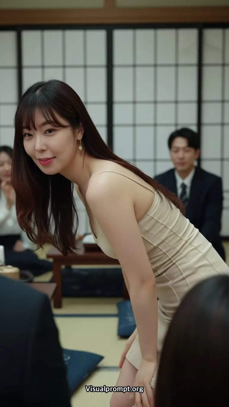 Beige mini dress zen izakaya interaction