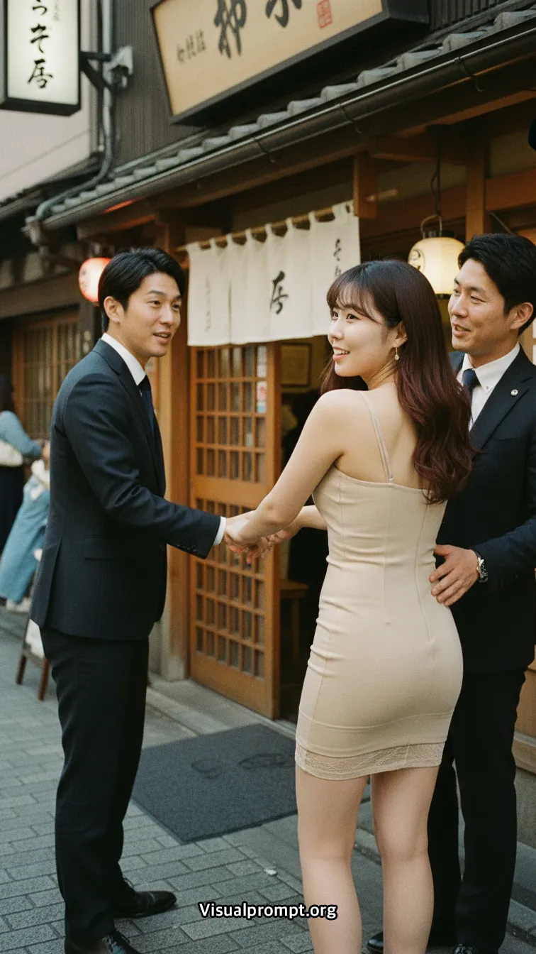 Beige mini dress zen izakaya interaction