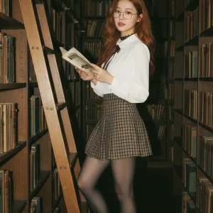 Vintage academic mini skirt black tights mary jane