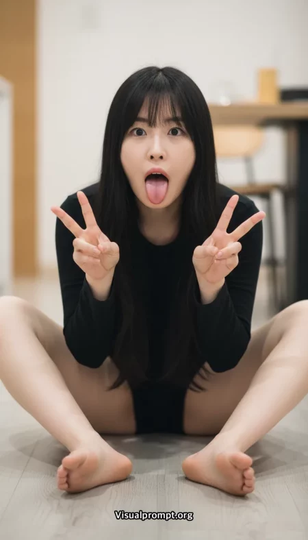 무릎을 끌어당긴 ahe-peace 포즈 프롬프트